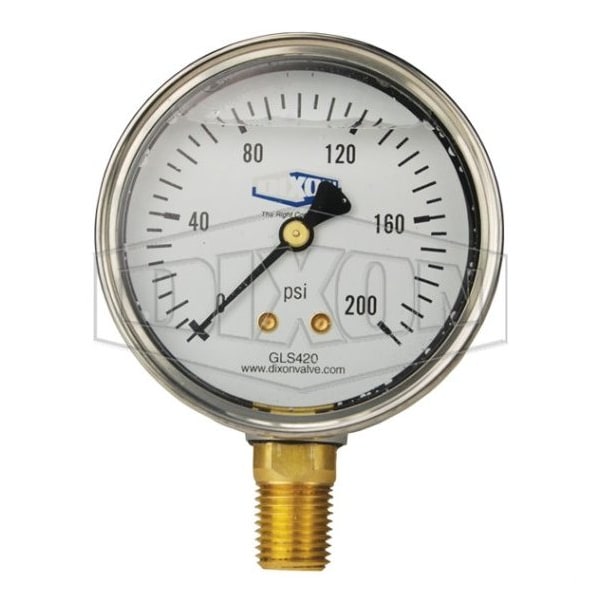 Gauge, 0 to 15 psi, 1/4 in NPT Connection, 2-1/2 in Dial, +/- 3-2-3 %, Glycerin Liquid Filled